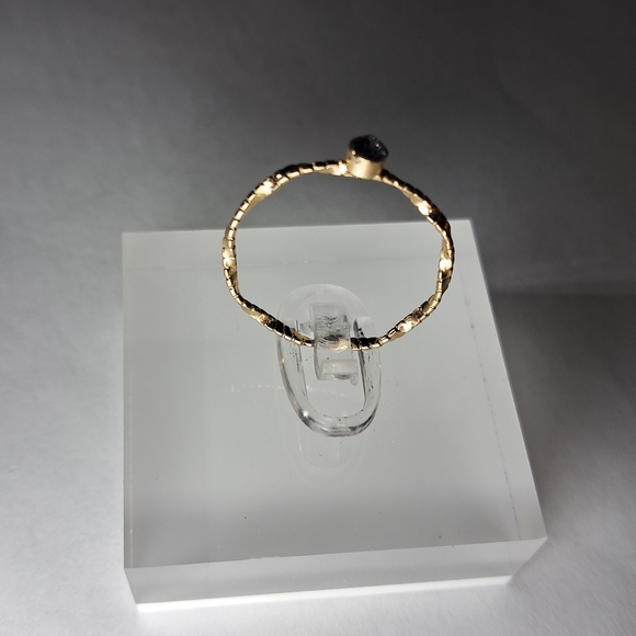 Dainty Textured Goldtone Single Clear Stone Ring - Picture 4 of 5